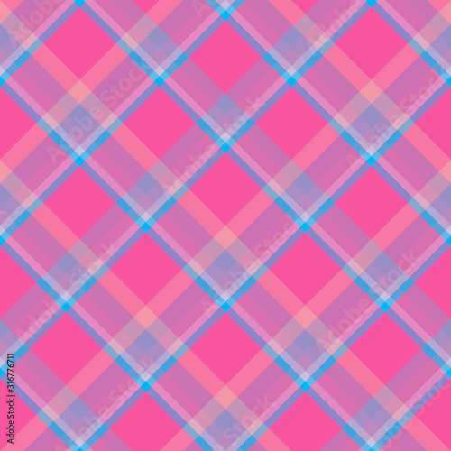 Checkered background in bright pink and sky blue tones. Seamless pattern for plaid, fabric, textile, clothes, tablecloth and other things.
