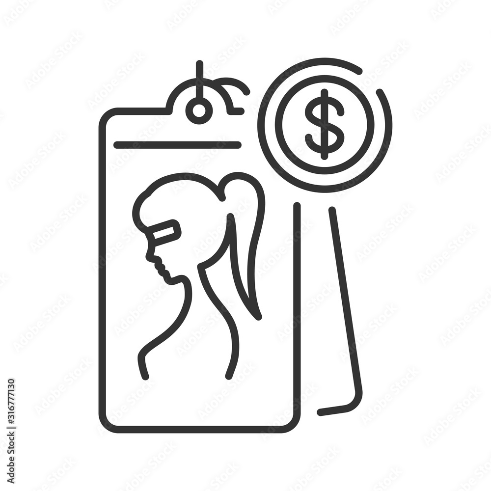 Prostitution black line icon. Sexual services for money. Sex trade, slavery concept. Sign for web page, mobile app, banner, social media
