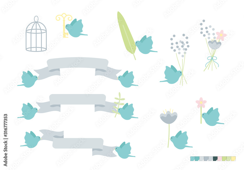 鳥のタイトルフレーム リボン イラストセット Stock Vector Adobe Stock