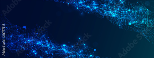 Abstract plexus vector background. Glowing particles dynamic flow.