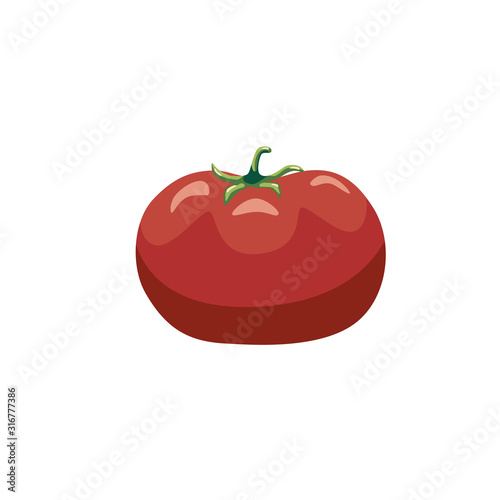 Tomato in flat style isolated on white background. Fresh organic ingredient. Vegetarian healthy food. Vector illustration