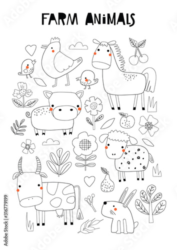 Wallpaper Mural Set with farm animals in contour Torontodigital.ca