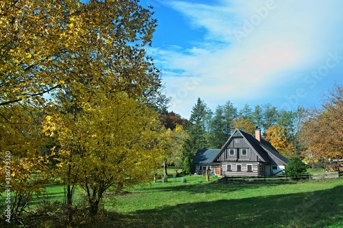 Czech Republic-view on the house in Antonin valley in autumn