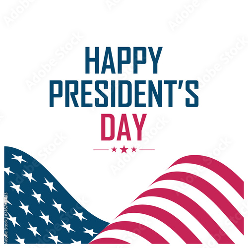 United States President's Day greeting card with waving USA national flag. Vector illustration.