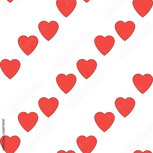Seamless background of vector red hearts on white background. Inspirations by love. Endless pattern for your design.