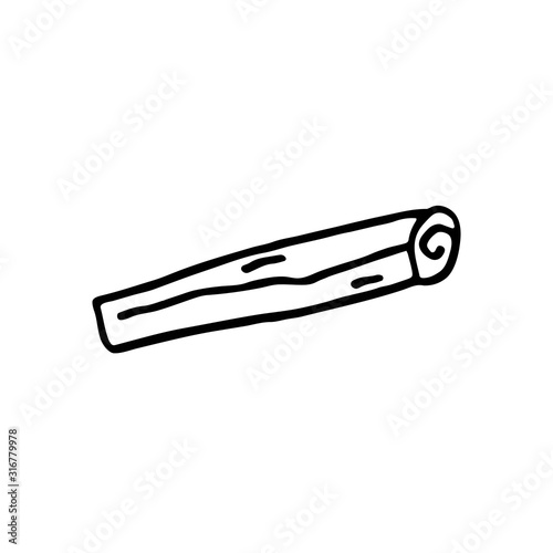 Vanilla stick vector hand drawn doodle illustration, sticker. Oriental spices line art design element. Easy to change color. Isolated on white background. Minimalist style. Food, cuisine tools.