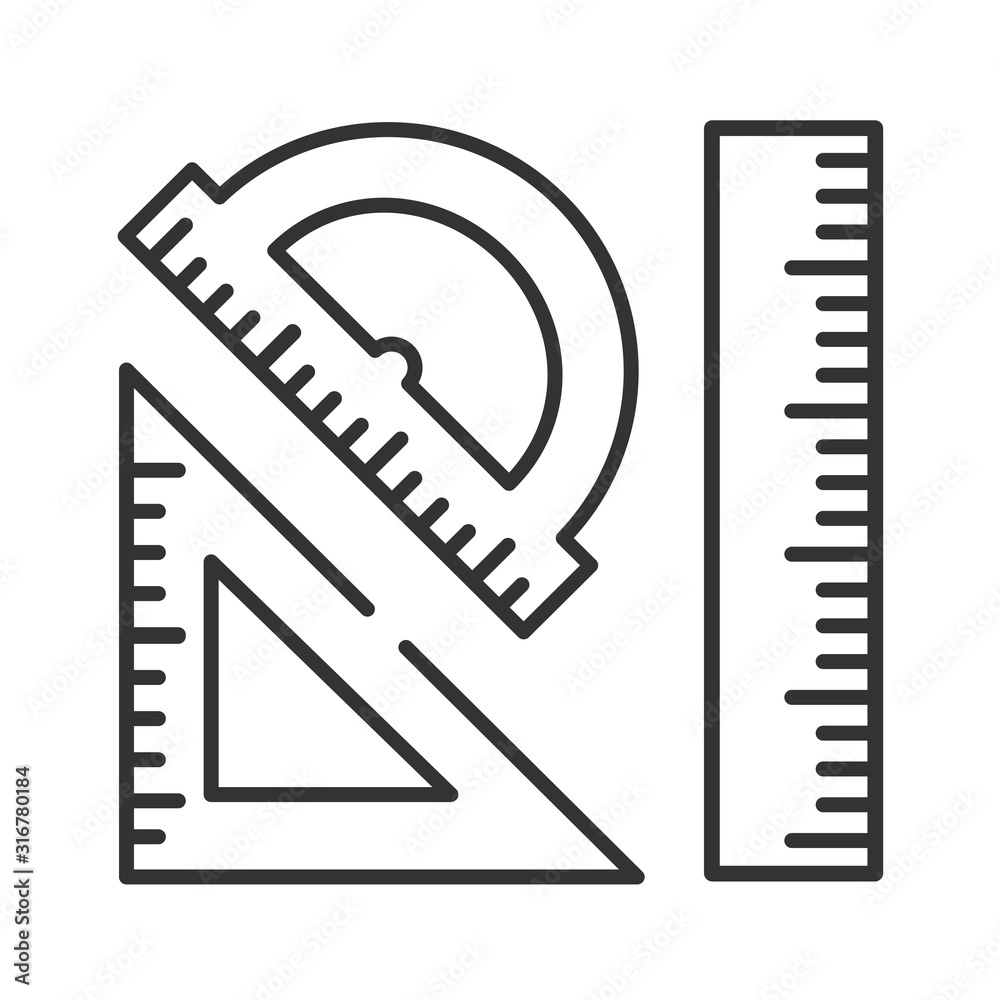 Rulers black line icon. Measuring tools: ruler, triangle, protractor. Correct form and sizes. School, office supplies. Sign for web page, mobile app, banner, social media. Editable stroke. Rulers black line icon. Measuring tools: ruler, triangle, protractor. Correct form and sizes. School, office supplies. Sign for web page, mobile app, banner, social media. Editable stroke.