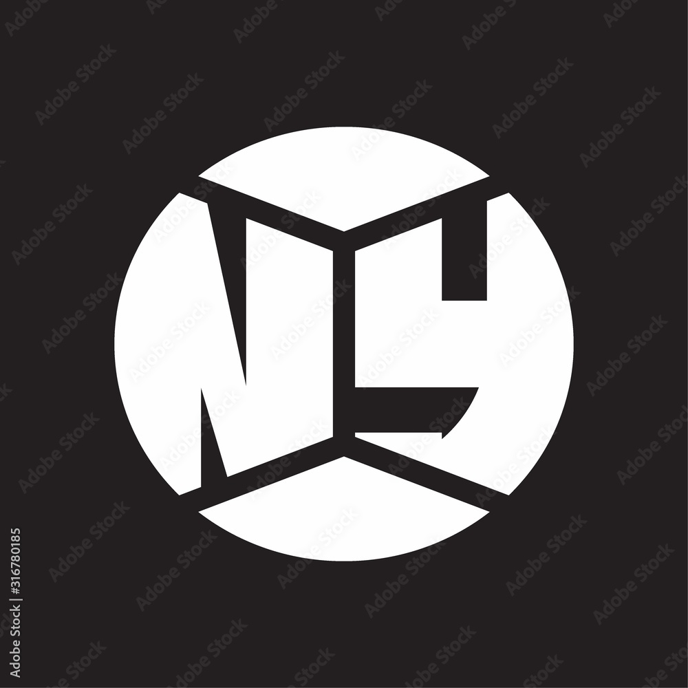 NY Logo monogram with piece circle ribbon style on black background NY Logo monogram with piece circle ribbon style on black background