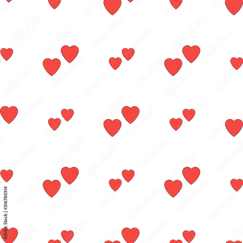 Seamless background of  little vector red hearts on white background. Inspirations by love.  Endless pattern for your design.