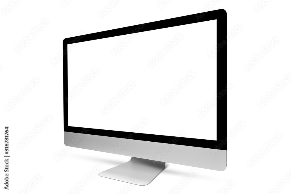Computer display with blank mockup screen on white background. Computer display with blank mockup screen on white background.