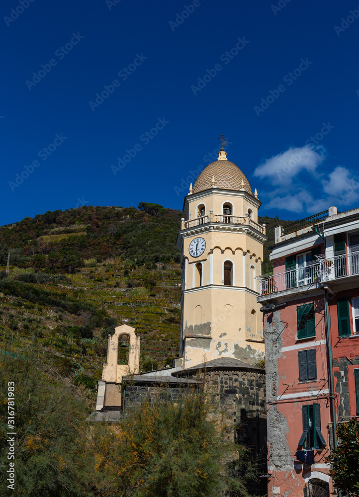 Cinque Terre Nature Reserve and small towns with vibrant colorful houses in La Spezia, Italy