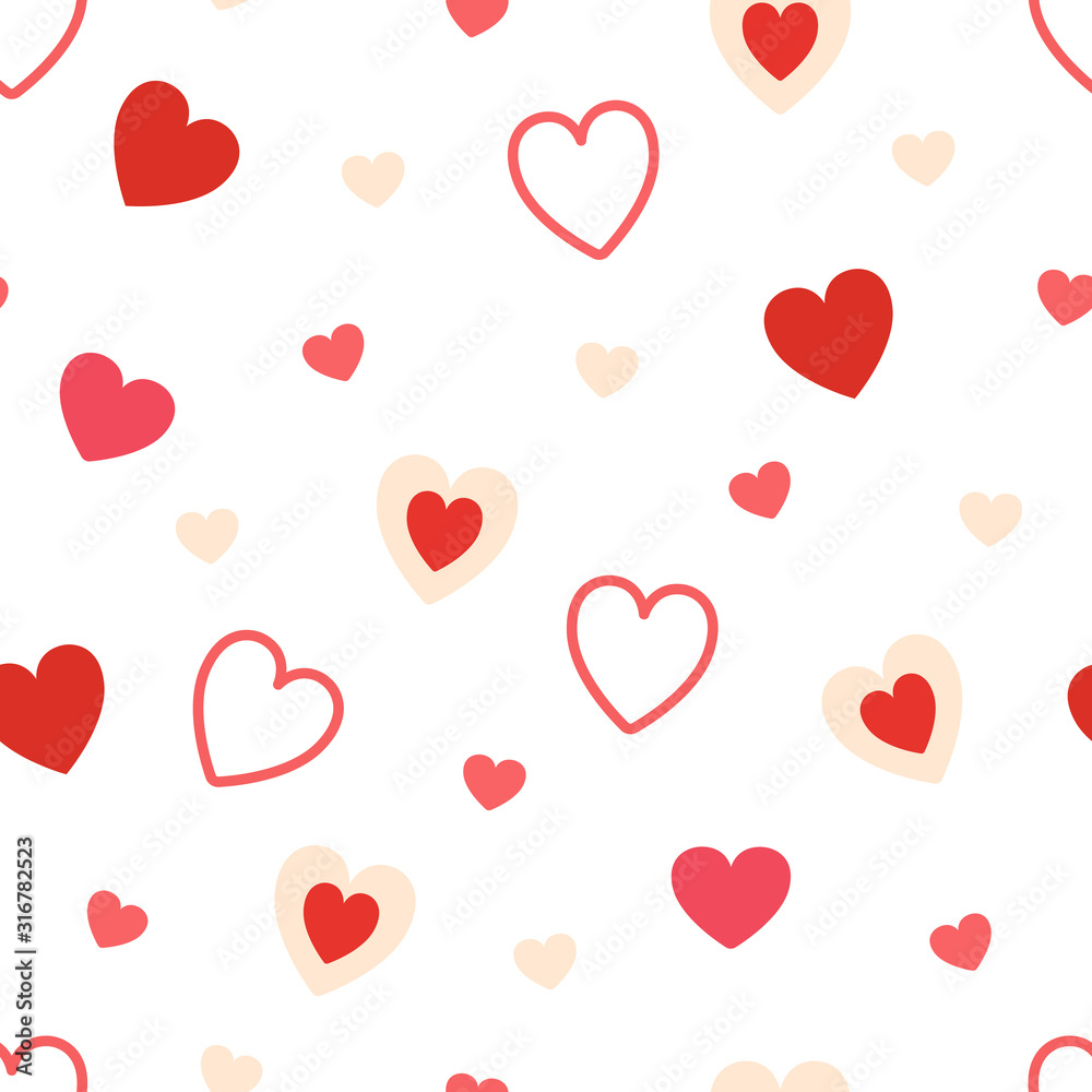 Heart pattern on white background. Hearts design element. Valentines Day  texture. Bright doodle heart confetti. Romantic wallpaper design with  symbol of love. Vector illustration Stock Vector | Adobe Stock