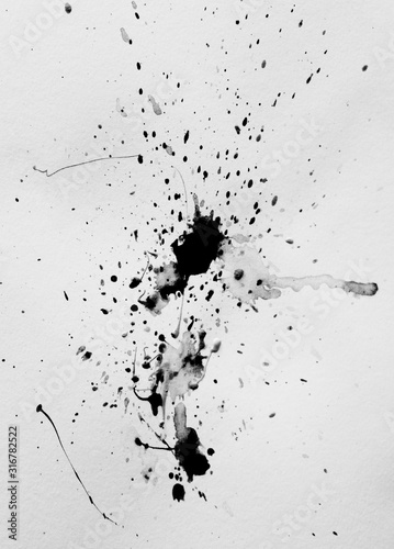 water black white ink splash isolated on white background