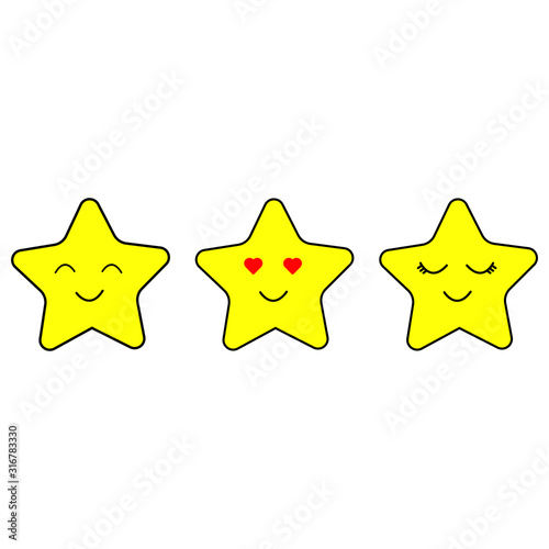 Cute yellow star, character set, vector illustration on white background