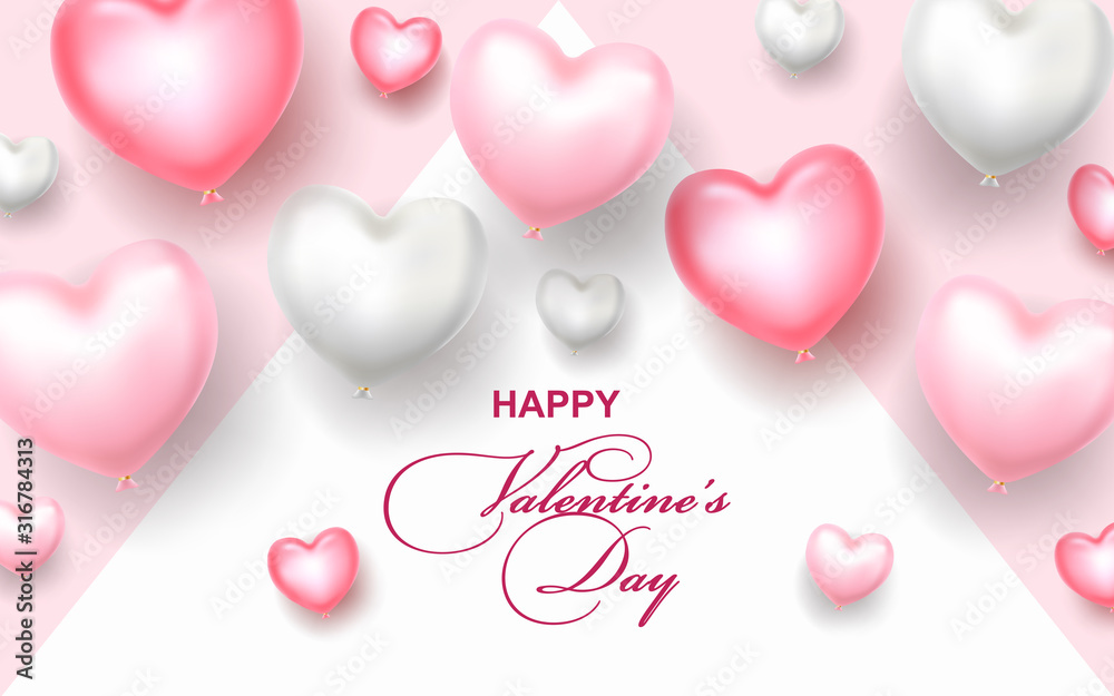 Valentine's Day sale background with white and pink hearts