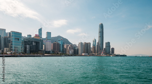 Coast and Skyline of Hong kong Island business district and Victoria Harbour