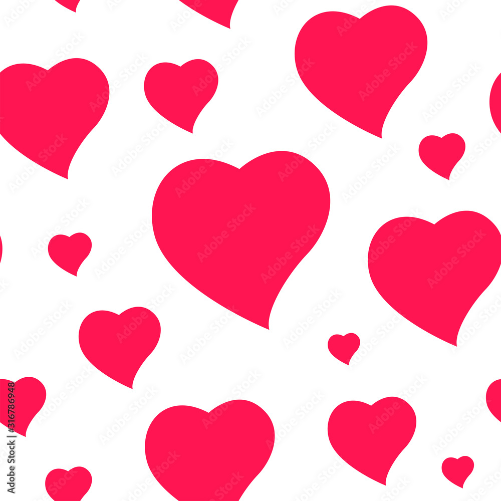 A vector seamless pattern for the valentine's theme with hearts. White and pink colors. 