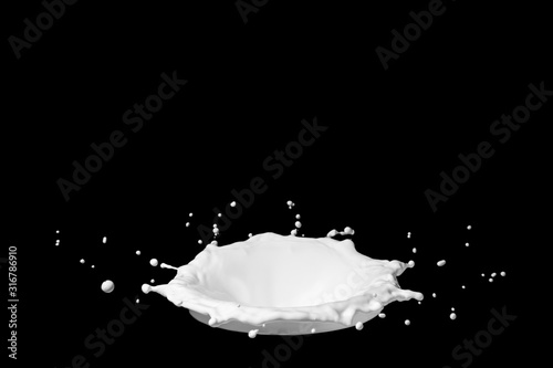 Soft focus, milk splashed on a black background