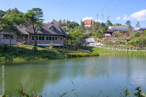 Viewpoint E-Tong Village on January 03,2020 in Kanchanaburi,Thailand.