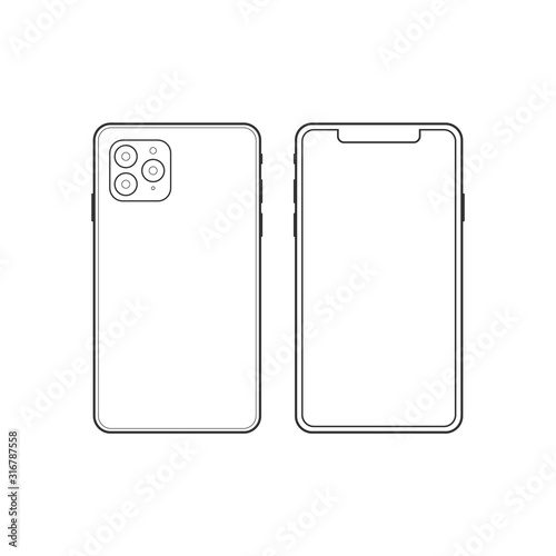 Front and back side new smartphone. Vector simple graphic illustration. Cute, invitation.