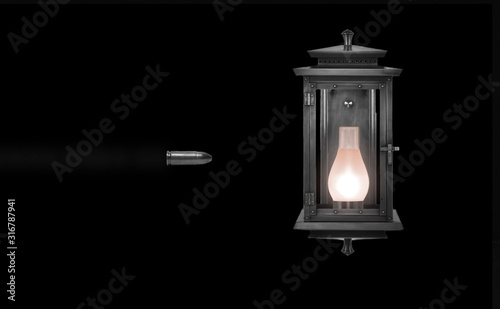 Bullet going to hit lanturn black background