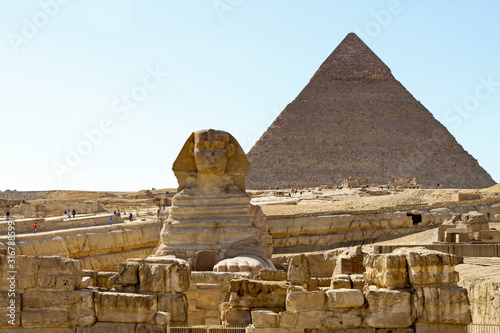 Sphinx of Giza and Pyramid in Egypt