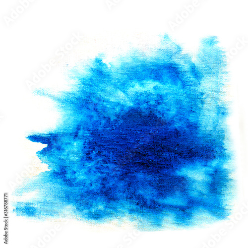Abstract blue watercolor macro texture background on white.