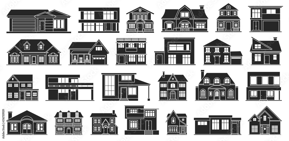 Villa of house vector black set icon.Vector illustration building of home.Isolated black set icon villa of house on white background .