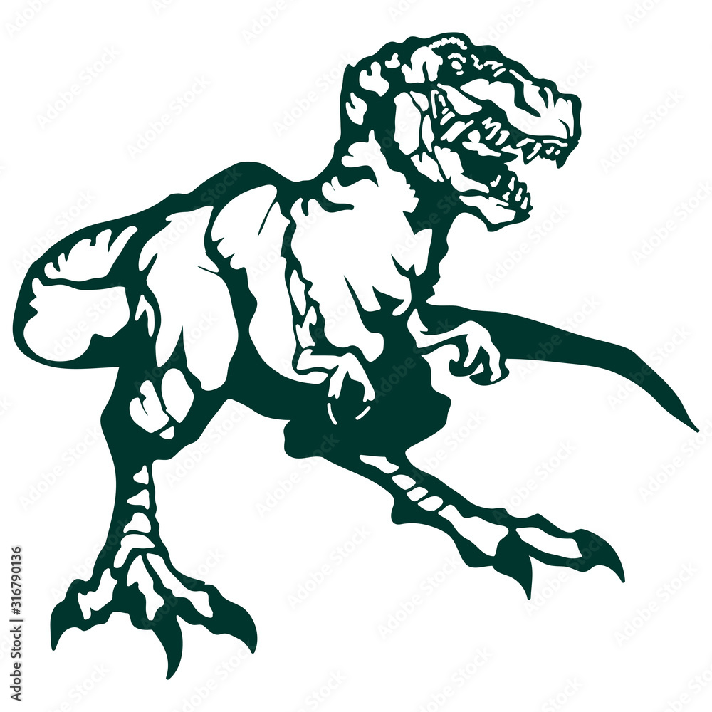 Fototapeta premium Stylized dinosaur with large teeth in the mouth and sharp claws on its paws