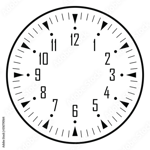 Clock face for house, alarm, table, kitchen, wall, wristwatch or special model for kids. Dial for pocket, stop watches, timers or grandfather clocks. Logo for the repair shop.