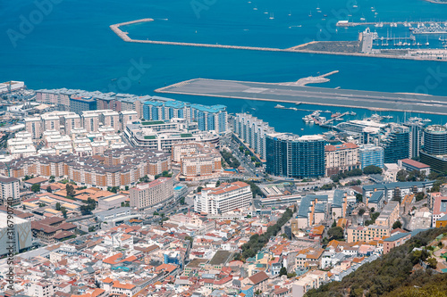 Panoramic view on the Gibraltar harbor at sunny summer weather