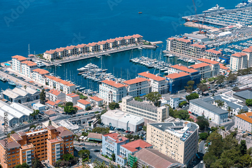 Panoramic view on the Gibraltar harbor at sunny summer weather