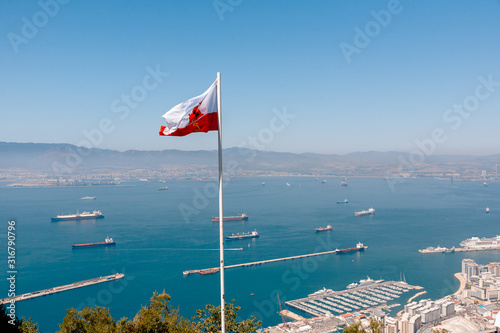 Panoramic view on the Gibraltar harbor at sunny summer weather