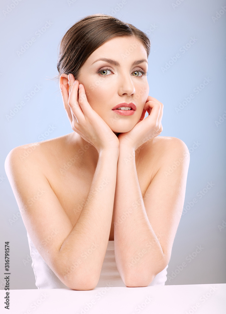 beautiful woman touching face. isolated beauty skin care concept beautiful woman touching face. isolated beauty skin care concept