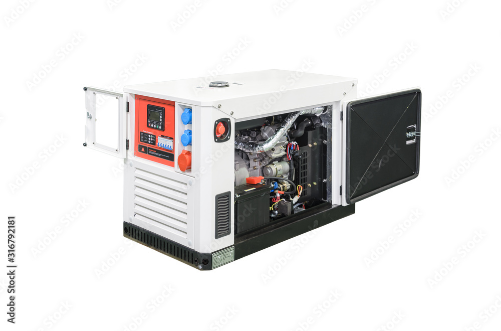 Mobile, portable mobile diesel or gasoline generator, control unit isolated on a white background. Mobile, portable mobile diesel or gasoline generator, control unit isolated on a white background.