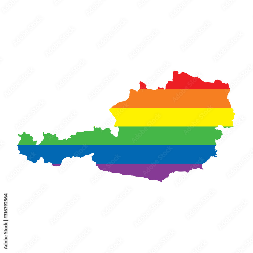 Obraz premium Austria LGBTQ gay pride flag map