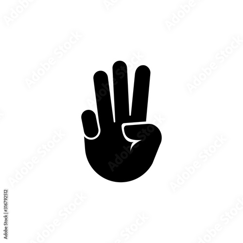 Hand with Three Fingers Up, Gesture Flat Vector Icon