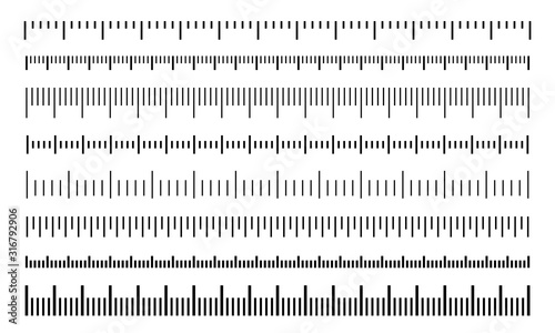 Horizontal rulers set with different units of measurement. Measuring scale