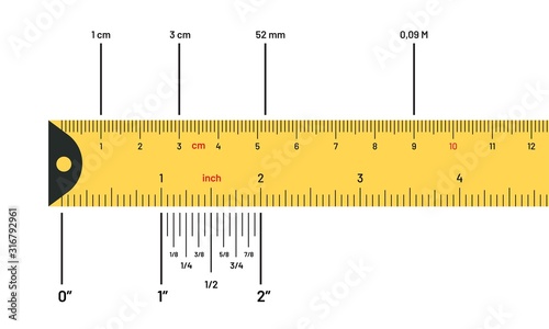 Yellow ruler measuring tape with inches and metric centimetres. How to read a tape measure 