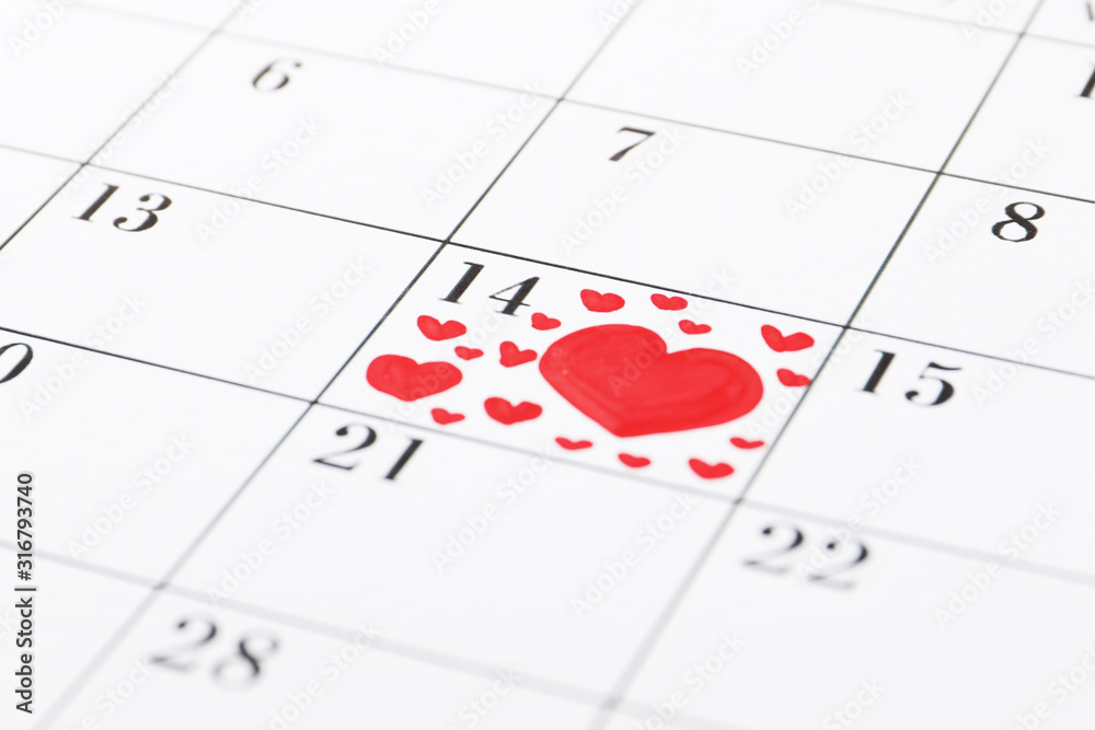 valentines day concept. Calendar close up. The 14th of February valentines day concept. Calendar close up. The 14th of February