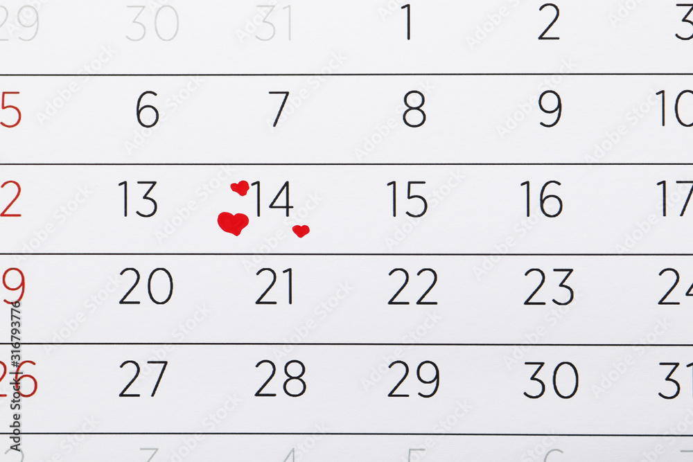 valentines day concept. Calendar close up. The 14th of February valentines day concept. Calendar close up. The 14th of February