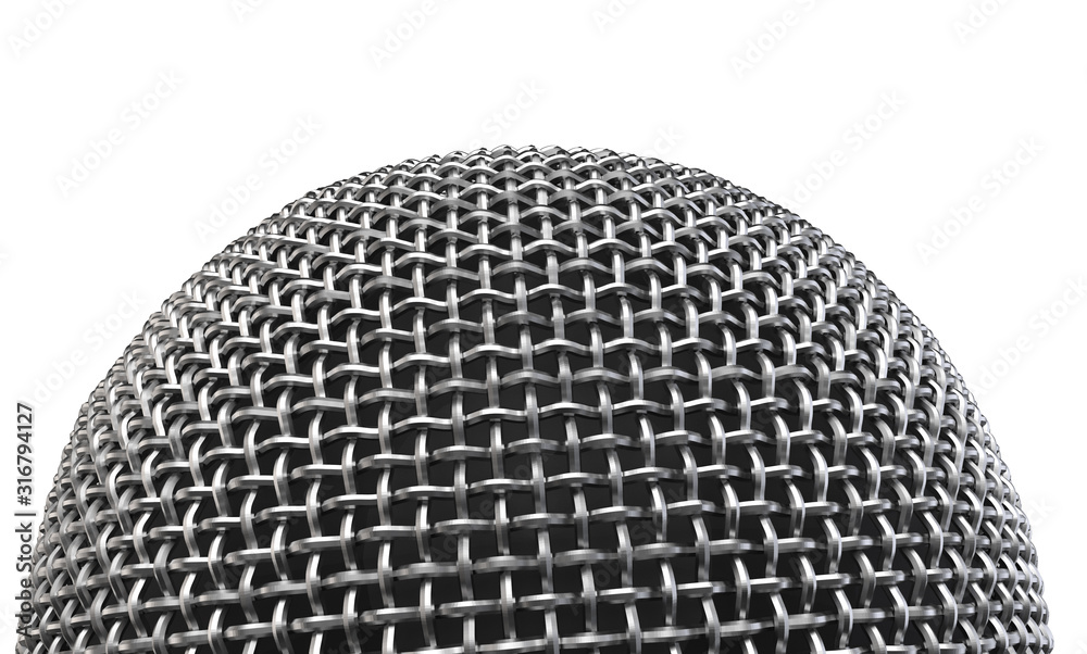 3d rendering. A Microphone head which covered by metal mesh with clipping path isolated on white background. 3d rendering. A Microphone head which covered by metal mesh with clipping path isolated on white background.