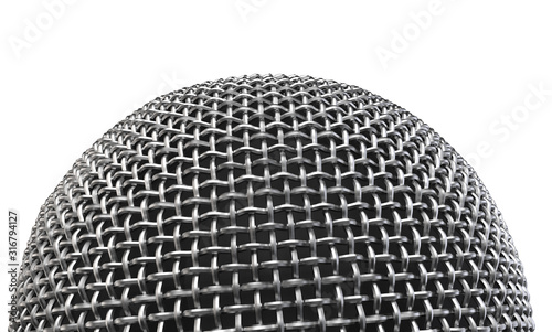3d rendering. A Microphone head which covered by metal mesh with clipping path isolated on white background. © PATARA