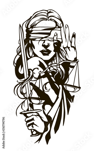 The undisputed law of the law, a woman with blindfolded scales and a sword