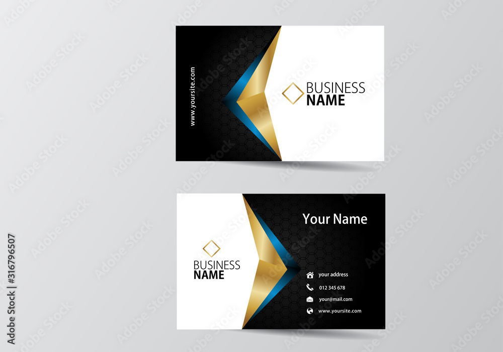golden and blue business card. visiting card template two sides golden and blue business card. visiting card template two sides