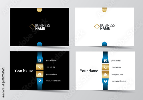 golden and blue business card. visiting card template two sides