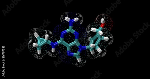 Abacavir HIV antiviral HAART drug, reverse transcriptase inhibitor (NRTI),3d molecule  photo