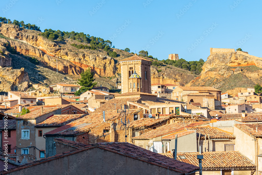Aerial view of the city of Daroca, Aragon, Spain