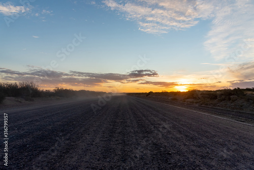 Road and sunset clouds on the Valdes Peninsula, Argentina