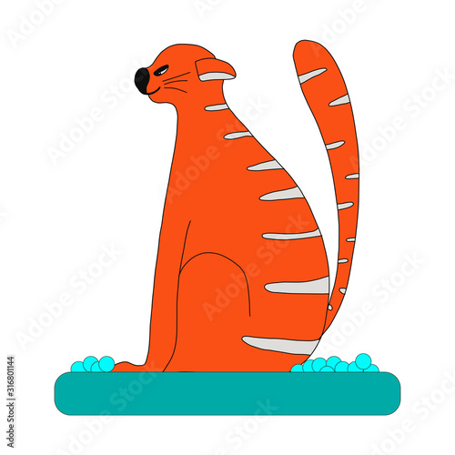 funny cat sitting in a tray filled with silica gel. vector illustration in the flat design style. isolated on a white background